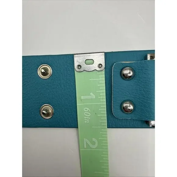 NWT Faux Leather Snap Strap Boho Western Cowgirl Bracelet Teal Turquoise - Picture 4 of 4